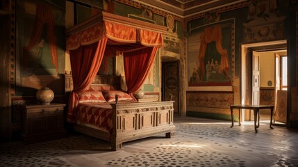 Wall Mural - Opulent Roman villa's bedroom luxurious canopy bed