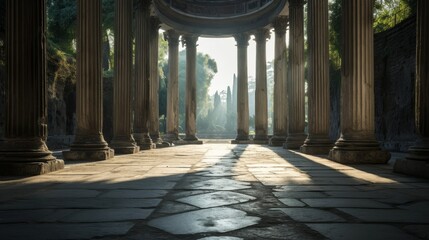 Canvas Print - Colonnaded walkway of Roman temple where philosophers gather for discussions