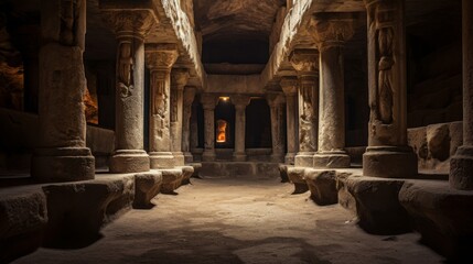 Canvas Print - Secret underground chamber in a Roman temple hiding treasures
