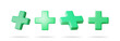 © absent84 - 3D set of green cross sign isolated on white. Render collection of green plus symbol. Healthcare, hospital and medical diagnostics. Urgency and emergency services. Vector illustration
