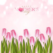 Happy Mother's Day with beautiful flowers tulips and hearts on pink background. illustration for greeting card, ad, promotion, poster, flier, blog, article, social media, marketing. vector design.