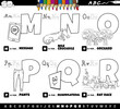 educational alphabet letters cartoon set from M to R coloring page