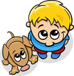 funny cartoon little boy character with his pet dog