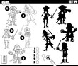 finding shadows activity with cartoon pirates coloring page