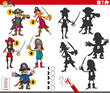 finding shadows activity with cartoon pirates characters