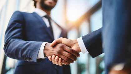 Wall Mural -  businessmen shaking hands, symbolizing agreement and partnership in business