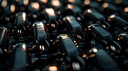 Canvas Print -   A tight shot of black and gold hair clips against a black backdrop, background softly blurred