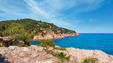 Fototapeta Niebo - Mediterranean sea rocky coast summer view and Tamariu bay, Costa Brava, Catalonia, Spain. 