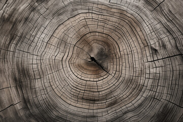 Wall Mural - A close up organic and concentric tree rings of a felled tree trunk in grey tones