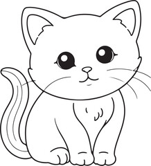 cute coloring book with kawaii kitten outline art illustration coloring page for kids, black and white illustration for coloring book - Generative AI