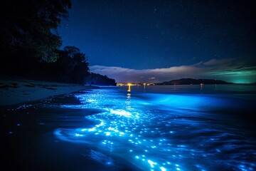 Wall Mural - magic of bioluminescence as the ocean