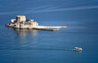 Bourtzi Venetian water fortress in Nafplio, Peloponnese, Greece aerial view