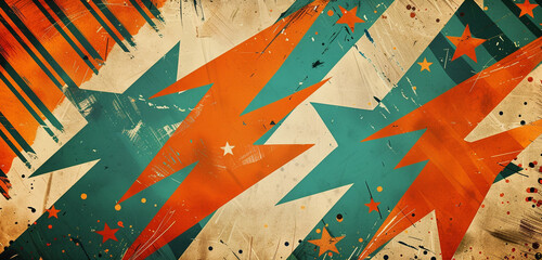 Wall Mural - An abstract background of stars and stripes underlines bold orange and teal lightning.