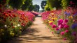 Roman road adorned with vibrant wildflowers creating floral path