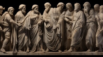 Wall Mural - Roman stone relief carving depicting a grand procession of senators and dignitaries