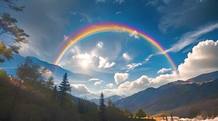 Sticker - a rainbow in the sky over a mountain range