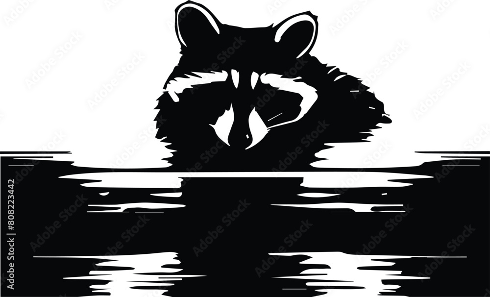 Vector de Stock Raccoon Silhouette – Elegant Wildlife Art Print | Adobe Stock