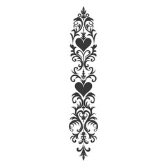 Silhouette vertical line divider with Hearth shape Baroque ornament black color only