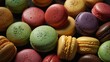 Craft an image showcasing a seasonal assortment of macarons, with colors and flavors inspired by the time of year. Capture the ultra-realistic details of seasonal ingredients -Ai Generative
