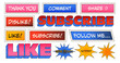 A set of social media stickers with a call to action. Subscribe, like, comment and more. Style of comics and manga.