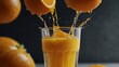 Illustrate a scene of orange juice being poured into a glass, capturing the moment of a citrusy splash. Pay meticulous attention to the ultra-realistic details of the juice -Ai Generative