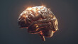 Detailed 3D model of a human brain, illuminated to show intricate structures and pathways.