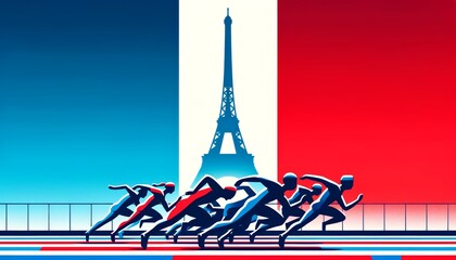 Wall Mural - games 2024 in Paris France. Athletes running in a sports event, Eiffel tower background