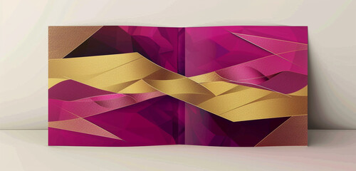 Poster - Elegant magenta and gold geometric brochure cover, ideal for promoting art exhibitions and gallery events.