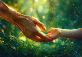 Gentle Touch Among Nature's Sparkle - A Moment of Connection