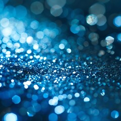 Sapphire glitter bokeh background. Unfocused shimmer royal blue sparkle. Crystal droplets glitter wallpaper, Ai generated