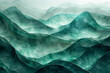 A graphic design using turquoise and sea green geometrical shapes, layered to simulate waves receding from the shore,