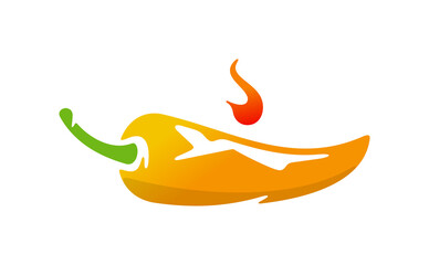 Wall Mural - Chili pepper with fire flame for heat pepper scale from low to high logo design. Hot fire chili, spicy pepper heat scale rating graphic design