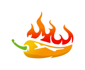 Canvas Print - Chili pepper with fire flame for heat pepper scale from low to high logo design. Hot fire chili, spicy pepper heat scale rating graphic design