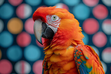 Wall Mural - A brightly colored parrot, its feathers bold and graphic, set against a backdrop of repeating polka dots and comic strip bubbles,