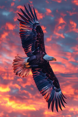 Poster - A majestic eagle soaring across a psychedelic sky, trailing vibrant colors that symbolize freedom and higher perspective,