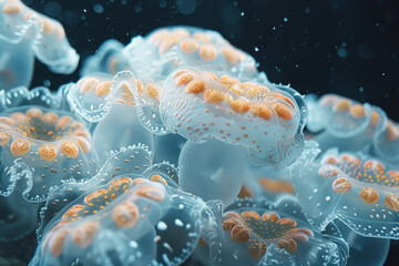 Leinwandbilder - An organism with a body made up of multiple gas bladders, adjusting its buoyancy to float through different space environments,