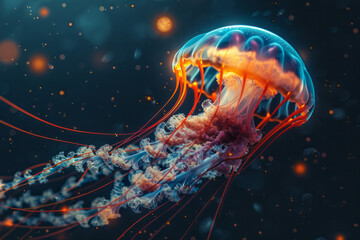 Poster - A jellyfish-like animal with tentacles that can harness electrical charges from cosmic storms to power its vital functions,