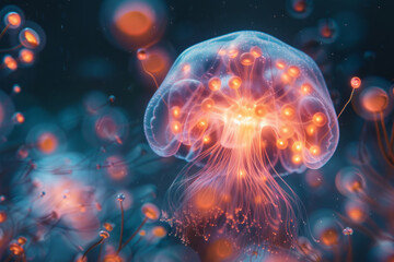 Leinwandbilder - A luminous, orb-shaped organism that propels itself through space using jet-like bursts of compressed gases,