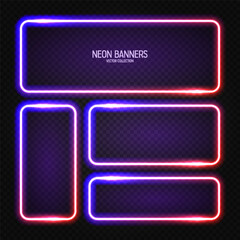 Wall Mural - glowing neon banners, illuminated colorful square frames. shiny vibrant border, glow effect. violet 