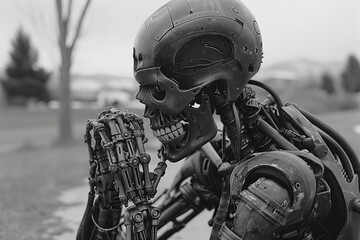Leinwandbilder - A being with a flexible, metallic skeleton that can expand or contract to adapt to different pressures and temperatures,