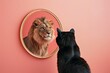 Cat in front of the mirror with reflection of lion. AI generative art