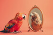 Parrot in front of the mirror with reflection of eagle. AI generative art