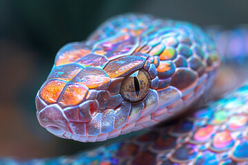 Poster - A snake with skin that ripples with bright, hypnotic patterns, making it seem to dance without moving,