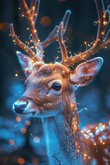 Poster - A deer with antlers that sprout tiny, glowing flowers, each emitting a different colored light,