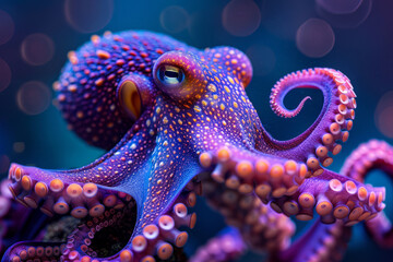 Aufkleber - An octopus with tentacles that flow like liquid, painted in vivid, shifting patterns of bright purples, pinks, and blues,