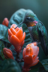 Aufkleber - A hummingbird sipping from a flower, its colors flowing into the petals, making it indistinguishable from the bloom,
