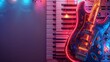 Neon Guitar on Top of Keyboard