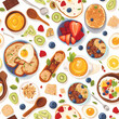 © Nut Cdev - Seamless pattern with breakfast food on white background. Vector illustration