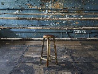 Wall Mural - An unoccupied stool sits within the confines of the ring, devoid of any presence in the gym. This space typically serves as a venue for boxing, wrestling