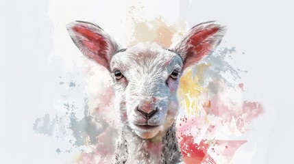 Wall Mural -   A detailed portrait of a sheep's face with splattered paint